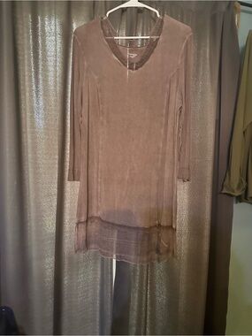 Chadwicks Taupe V-Neck Long Sleeve Tunic Dress
